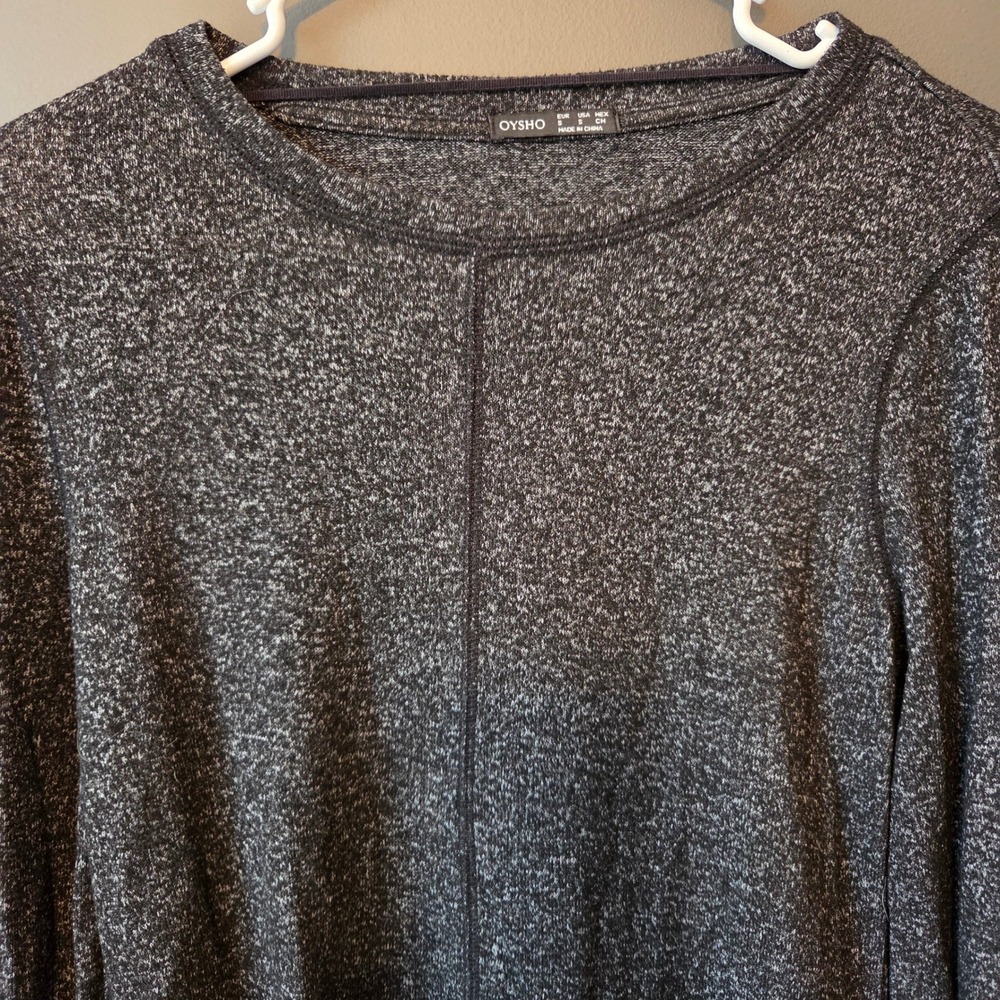 Oysho‎ Long Sleeve Marled Knit Top Women's Size S Charcoal Gray Casual Comfort - Picture 2 of 10